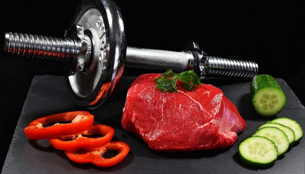 meat dumbbell cucumber pepper food 3183070